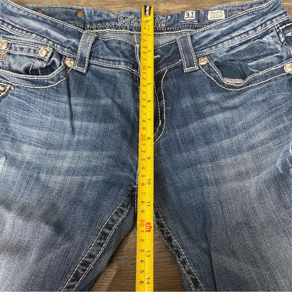 Miss Me Dark Blue Straight Leg Jeans Dark wash Jewled Distressed - Picture 6 of 9